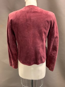 TALBOTS, Raspberry Pink, Suede, Round Neck, Single Breasted, B.F., 2 Pckts, Button Cuffs, Lightly Padded Shoulders, Princess Seams,  Braid Edge Piping Throughout