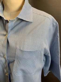 LADY MANHATTAN, White, Blue, Poly/Cotton, Plaid, S/S, Button Front, Two Bust Pockets,