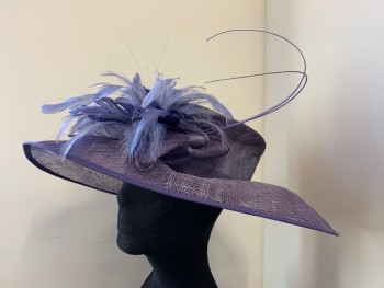 NORDSTROM, Navy Blue, Straw, Solid, Wide Brim, Bow and Flowers Made From Straw