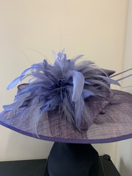 NORDSTROM, Navy Blue, Straw, Solid, Wide Brim, Bow and Flowers Made From Straw