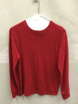 CAT & JACK, Red, Cotton, Long Sleeves, Crew Neck, Red W/ Striations, Knit