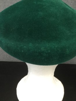LA FAMILIARE, Green, Solid, Beret Style, Velvet, Folded Under, Spotted Discoloration,