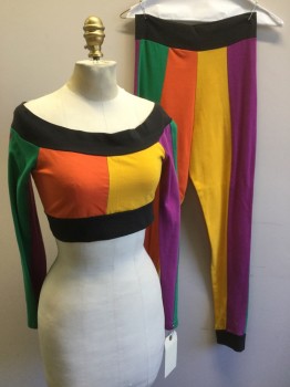 TRIPP, Gray, Magenta Purple, Orange, Yellow, Black, Cotton, Color Blocking, TOP - Décolletage, Long Sleeves, Cropped, Jersey