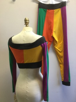 TRIPP, Gray, Magenta Purple, Orange, Yellow, Black, Cotton, Color Blocking, TOP - Décolletage, Long Sleeves, Cropped, Jersey