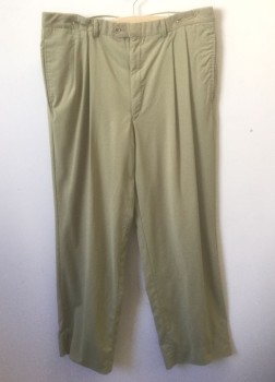 N/L, Khaki Brown, Polyester, Solid, Double Pleated, Button Tab Waist, Zip Fly, Relaxed Leg, 5 Pockets,