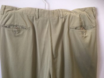N/L, Khaki Brown, Polyester, Solid, Double Pleated, Button Tab Waist, Zip Fly, Relaxed Leg, 5 Pockets,