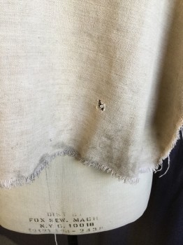 N/L (MTO), Sand, Cotton, Solid, Wide Neck, Poncho Style, Frayed Hem, Diagonal Ribbed/sew-in Near Front Neck & Back, and 1 Hole in the BacK--see Photo