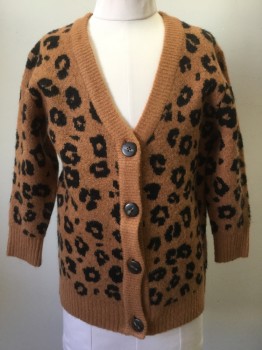 COTTON ON KIDS, Rust Orange, Black, Acrylic, Polyester, Animal Print, Button Front, Long Sleeves, Cheetah