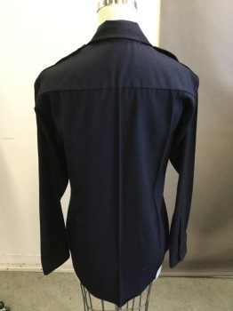 ELBECO, Navy Blue, Polyester, Solid, Button Front, 2 Pocket, Long Sleeves,