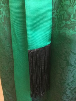 N/L, Dk Green, Emerald Green, Silk, Floral, Solid, Brocade, with Emerald Green Ribbed Shawl Lapel and Trim at 3 Welt Pockets and Cuffs, Long Sleeves, Made To Order, **With Matching Emerald Green Belt with Black Fringed Ends, Multiples,