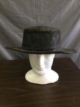 N/L, Faded Black, Wool, Cotton, Faded, Solid, Tarred Cotton Over Wool, Short Crowned Top Hat, Aged/Distressed, "JACK TAR"