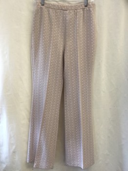 N/L, Tan Brown, White, Polyester, Geometric, Abstract , Elastic Waist, Flared Leg, Double Knit