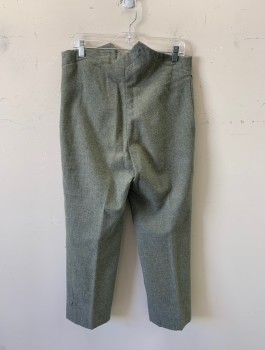 N/L, Sage Green, Wool, Solid, Heathered, Button Fly, 2 Pockets, Flat Front,