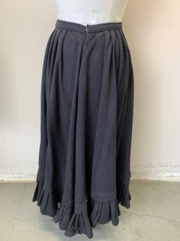 MTO, Gray, Wool, Solid, Fixed Waistband, Flat Front, Pleated Back, Hook and Snap Close Back, Tuck and Pleated Ruffle Hem