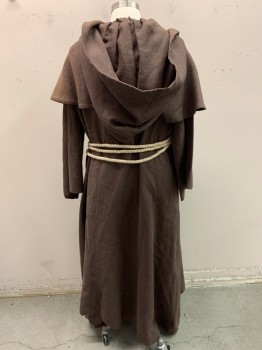NL, Brown, Wool, Monk Robe, 2 Piece with Rope Belt, Long Sleeves, Hooded, Floor Length