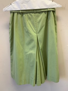 QUEEN CLASSICS, Lt Green, Cotton, *Matching Belt with Brown Leather Ends, Culottes, Pleated Front, Zip Side, Button Side