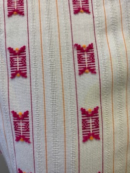 MISS BOLLY, White, Magenta Pink, Neon Orange, Poly/Cotton, Stripes - Vertical , Novelty Pattern, S/S, Button Front, C.A., 1 Pocket, *Slight Discoloration*