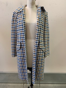 Amanda Smith, White, Brown, Teal Blue, Acrylic, Nylon, Houndstooth, L/S, C.A., Top Pockets,