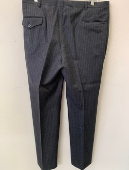 CARROLL  AND COMPANY, Gray, White, Wool, Stripes - Pin, F.F, Button Flap Watch Pocket, Straight Side Pockets, 2 back Pockets One with Flap