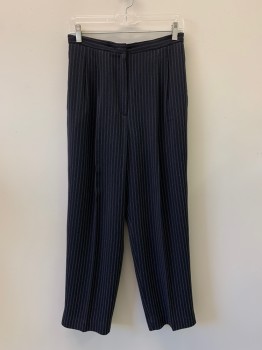 VALERIE STEVENS, Black, Off White, Acetate, Polyester, Stripes - Pin, Pleated Front, Side Pockets, Zip Front