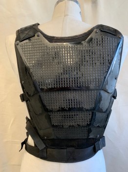 MTO, Black, Silver, Nylon, Plastic, Molded Plastic Layered Pieces on Back and Front, 2 Metal Snap Buckles on Shoulders, 3 Snap Buckles on Each Side (4 Metal/2 Plastic), Made To Order, Body Armor
