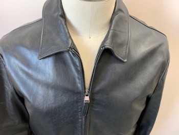 BANANA REPUBLIC, Black, Leather, Solid, Zip Front, C.A., Welt Pockets,
