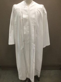 CAMBRIDGE, White, Polyester, Cotton, Solid, Long Sleeves, Zip Front, Pleated at Shoulder Yoke, Full Sleeves Pleated at Shoulders, Floor Length Hem