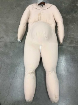 J&M COSTUMES, Beige, Solid, Full Fat Suit with Legs and Arms, Zip Back, Snap Detachable Neck Piece, Zip Crotch, Has Faint Stain on Chest