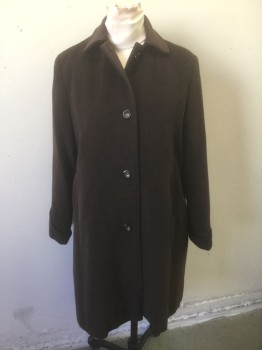 N/L, Brown, Polyester, Solid, Single Breasted, Collar Attached, 4 Buttons, Padded Shoulders, 2 Welt Pockets, Below Knee Length,