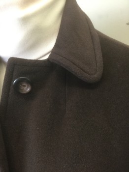 N/L, Brown, Polyester, Solid, Single Breasted, Collar Attached, 4 Buttons, Padded Shoulders, 2 Welt Pockets, Below Knee Length,