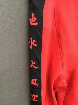 NL , Red, Black, Polyester, Spandex, Solid, Jumpsuit, Short Sleeves, V-neck, Band Collar,  Black Side Stripe with Asian Writing, Back Zipper,