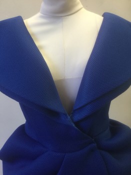 N/L MTO, Royal Blue, Synthetic, Solid, Over Jacket/Wrap, See-Through Mesh Net Material, Oversized 2 Layer Shawl Lapel, No Sleeves, Gathered Waist with Poufy Hips, Wrapped Closure with 2 Hook/Bar Closures, Made To Order