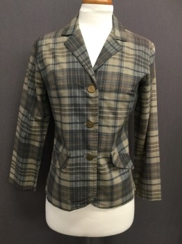 MTO, Brown, Lt Brown, Charcoal Gray, Cotton, Plaid, Single Breasted, 3 Buttons,  Notched Lapel, 2 Pocket Flaps, Unlined