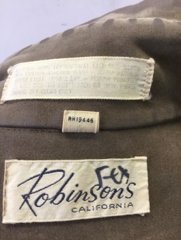 ROBINSON'S, Brown, Cotton, Solid, Shirt Jacket, Soft Faux Suede Velvet Material, Long Sleeves, Collar Attached, Snap Closures, 2 Pockets with Flaps
