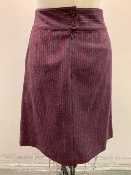PAUL SMITH, Dk Purple, Wool, Pleated, A-Line, Zip Back, Diagonal Stripe Across Front