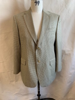 HART SCHAFFNER MARX, Beige, Black, Olive Green, Wool, Houndstooth, Notched Lapel, Single Breasted, Button Front, 2 Buttons, 3 Pockets, Single Back Vent