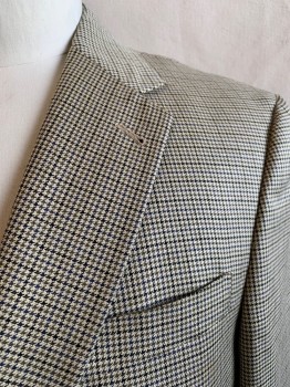 HART SCHAFFNER MARX, Beige, Black, Olive Green, Wool, Houndstooth, Notched Lapel, Single Breasted, Button Front, 2 Buttons, 3 Pockets, Single Back Vent