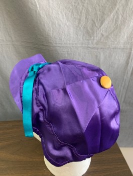 N/L, Purple, Polyester, Solid, Jockey Hat, Goes With Matching Jockey Jacket (CF070141), Satin, Turquoise Drawstring Ties, Yellow Satin Button At Crown