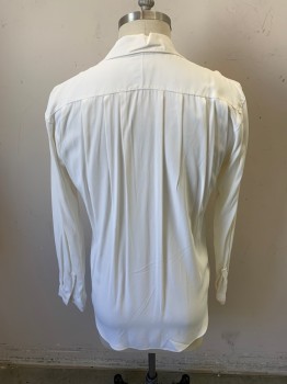 ANTO , White, Synthetic, Solid, L/S, Button Front, Chest Pocket with Flap and Button, Pleated Back, Repro
