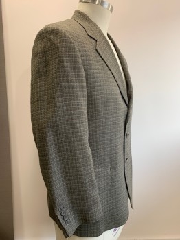 PERRY ELLIS, Putty/Khaki Gray, Gray, Wool, Plaid, Sport coat, 3 Buttons, Single Breasted, Notched Lapel, 3 Pockets,