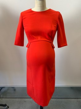 LUXE BY SERAPHINE , Red, Polyester, Viscose, Solid, Maternity, Round Neck, Straight Skirt, Small Peplum
