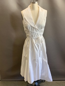 N/L, White, Cotton, Solid, Wrap Dress, Shawl Collar, Slvs, Ties From Back Criss Crosses & Tied @ Front, Hem Below Knee, Multiples