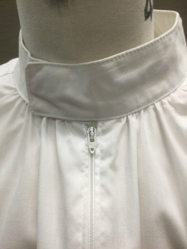 COTTER/ABBEY, White, Cotton, Solid, Stand Collar, Long Sleeves, Zip Front, Self Belt with Velcro Closure Attached at Waist, Floor Length Hem