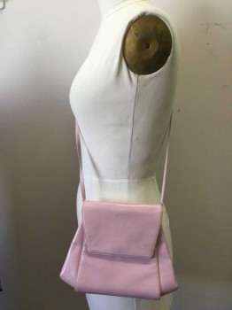FRENCHY OF CALIFORNI, Rose Pink, Leather, Solid, Art Nuveau Shape, Snap Flap Close, Long Skinny Strap