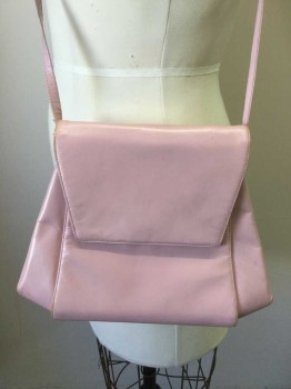 FRENCHY OF CALIFORNI, Rose Pink, Leather, Solid, Art Nuveau Shape, Snap Flap Close, Long Skinny Strap