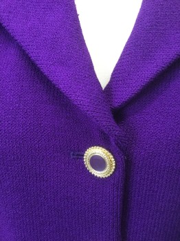 ST.JOHN, Purple, Wool, Solid, Knit Blazer, 4 Gold and Purple Buttons, Collar Attached, 2 Pockets with Buttons, Lightly Padded Shoulders, Princess Seams, No Lining,