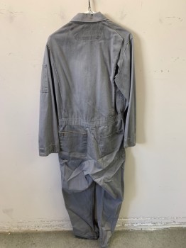 DICKIES, Lt Gray, Cotton, Solid, Zipper Front, Patch, Zipper Chest Pockets, Aged/Distressed,