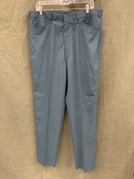 MTO VINCENT COSTUMES, Teal Blue, Wool, Solid, Flat Front, 2 Pockets, Zip Fly, Belt Loops, Open Hem, Made To Order,