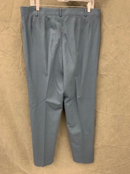 MTO VINCENT COSTUMES, Teal Blue, Wool, Solid, Flat Front, 2 Pockets, Zip Fly, Belt Loops, Open Hem, Made To Order,