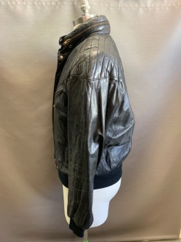 MIRAGE, Black, Leather, Solid, Zipper and Snap Front, Quilted Shoulders and Back Yoke, Hood Hidden in Collar, Michael Jackson 'Bad'
